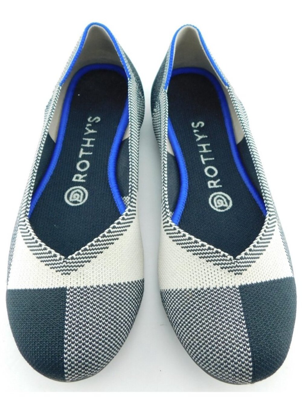 Rothy's The Flat Buffalo Plaid Black Cream Knit Round Toe Ballet Flats Size 10